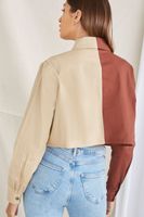 Women's Twill Colorblock Top in Brown/Taupe Large