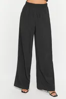 Women's Puff-Sleeve Crop Top & Wide-Leg Pants Set in Black Small