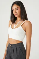 Women's Sweater-Knit Halter Cropped Cami in White Small