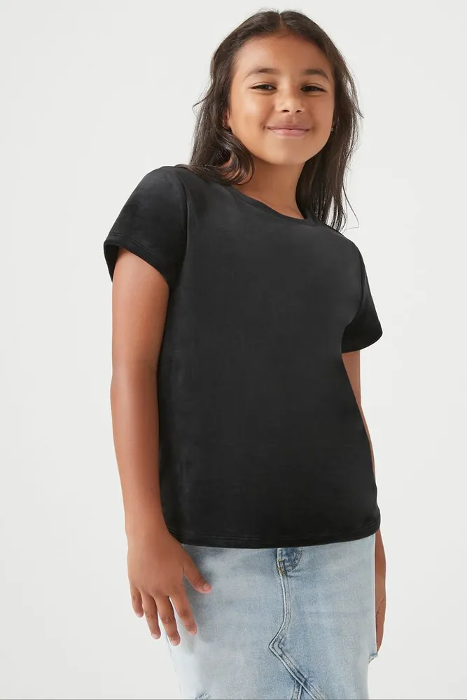 Girls Velvet Crew T-Shirt (Kids) in Black, 11/12