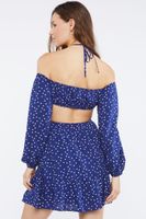 Women's Polka Dot Cutout Mini Dress in Navy/White Small