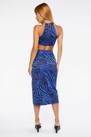 Women's Zebra Cutout Crop Top & Midi Skirt Set in Blue Small