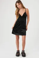 Women's Velvet V-Neck Mini Dress in Black, XS