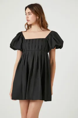 Women's Pleated Babydoll Dress Black