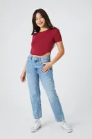 Women's Curved-Hem Cropped T-Shirt Burgundy,