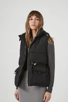 Women's Hooded Toggle Puffer Vest in Black Small