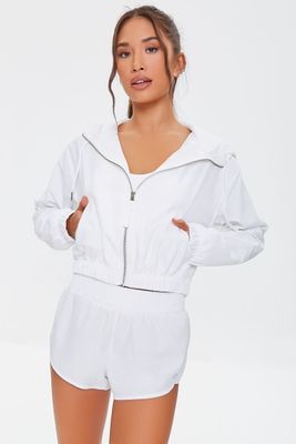 Women's Active Zip-Up Hooded Windbreaker in White Medium