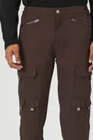 Men Zippered Mid-Rise Cargo Joggers in Cocoa, 32