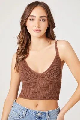 Women's Crochet Sweater-Knit Cropped Cami in Espresso, XL