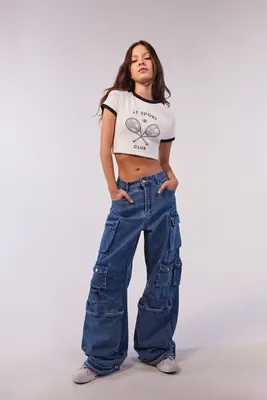 Women's Straight-Leg Cargo Jeans in Medium Denim, 27