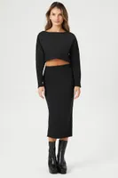 Women's Sweater-Knit Crop Top & Skirt Set in Black, XL