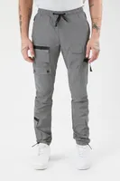 Men Slim-Fit Drawstring Cargo Joggers in Grey, XL