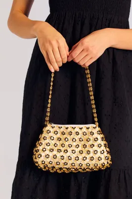 Women's Floral Beaded Shoulder Bag in Yellow