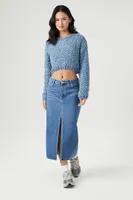 Women's Marled Knit Cropped Sweater in Dusty Blue Large