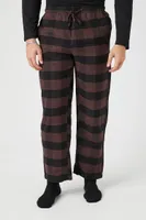 Men Plaid Drawstring Pajama Pants in Cocoa/Black, XXL