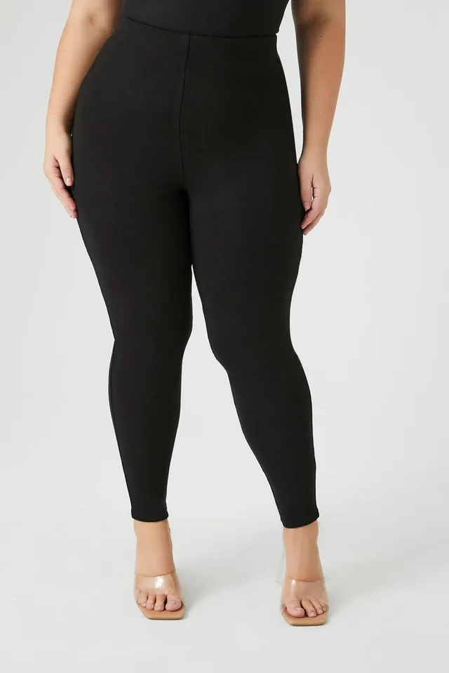 Forever 21 Women's Ponte Split-Hem Leggings in Black, 0X