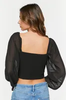 Women's Smocked Ruffle-Trim Crop Top Black