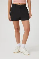 Women's Twill Mid-Rise Cargo Shorts in Black Medium