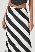 Women's Satin Striped Maxi Skirt in Black Small