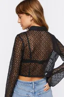 Women's Sheer Lace Split-Hem Shirt in Black Medium