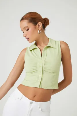 Women's Ruched Rib-Knit Crop Top in Pistachio Small