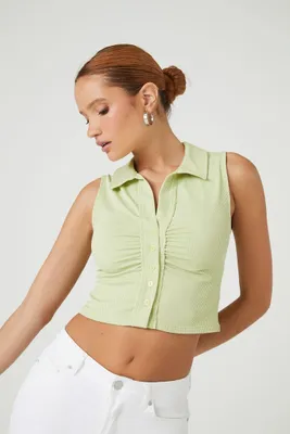 Women's Ruched Rib-Knit Crop Top in Pistachio Medium