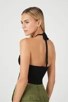 Women's Sweater-Knit Halter Crop Top in Black Small