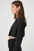 Women's Boxy Contrast-Trim Cropped Blazer in Black/White Medium