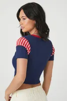 Women's Ribbed Miami Graphic Cropped T-Shirt in Navy Large