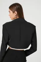 Women's Boxy Contrast-Trim Cropped Blazer in Black/White Medium