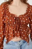 Women's Chiffon Polka Dot Top in Rust Large