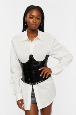 Women's Faux Leather Underbust Corset Top in Black Small