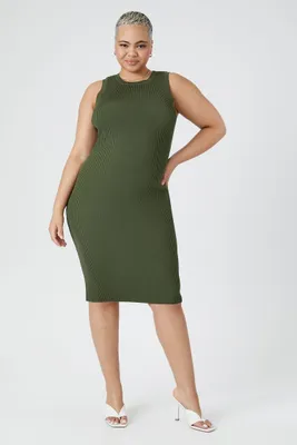 Women's Bodycon Midi Sweater Dress in Olive, 3X