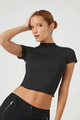 Women's Cropped Mock Neck T-Shirt Black