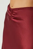 Women's Picot-Trim Satin Midi Skirt in Burgundy Medium