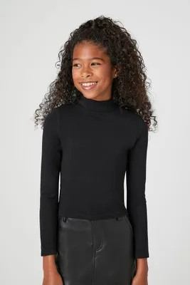 Girls Seamless Mock Neck Top (Kids) in Black Medium