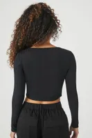 Women's Ribbed Knit Crop Top in Black, XL