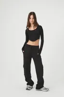 Women's Seamless Curved-Hem Crop Top in Black Large