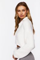 Women's Fuzzy Half-Zip Sweater in White Medium