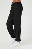 Women's Waffle Knit Cargo Pants in Black Large