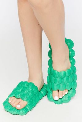 Women's Textured Bubble Slides in Green, 6