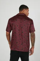 Men Star Print Short-Sleeve Shirt in Burgundy/Black Large