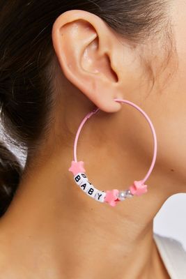 Women's Baby Beaded Hoop Earrings in Pink