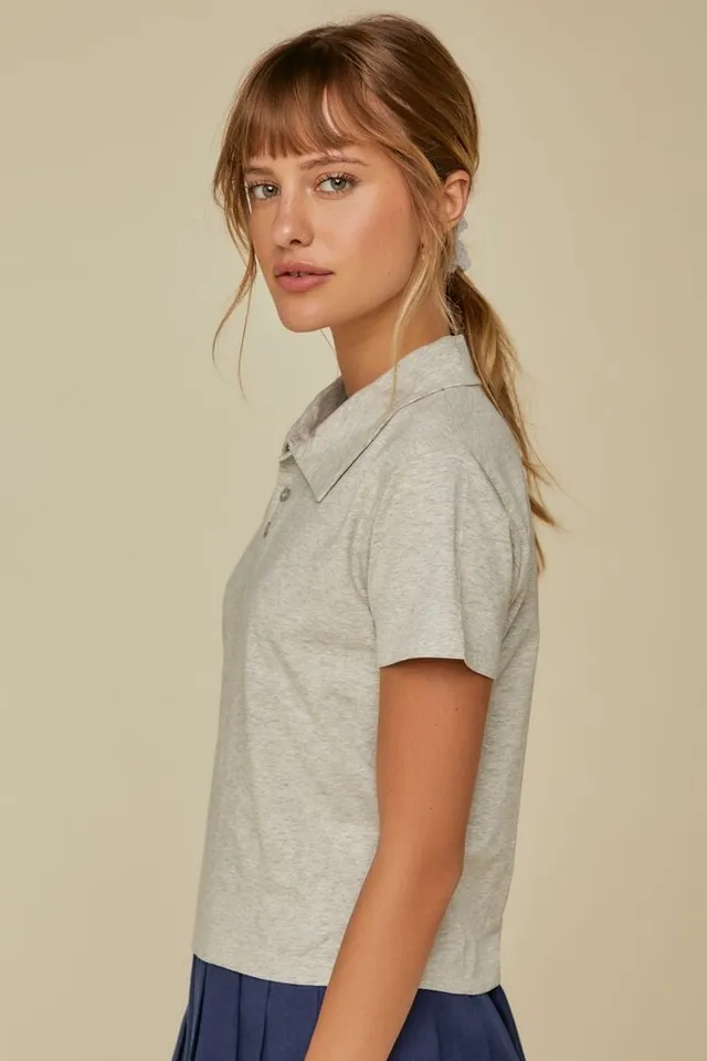 Forever 21 Women's Cropped Jersey-Knit Polo Shirt in White Small | Back to School Essentials | F21