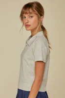 Women's Cropped Jersey-Knit Polo Shirt Heather