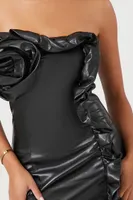 Women's Faux Leather Rosette Tube Dress in Black Large