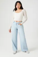 Women's Lace Long-Sleeve Crop Top