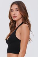 Women's Seamless Ribbed Knit Halter Top in Black Medium