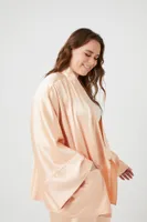 Women's Satin Open-Front Kimono in Peach, 2X