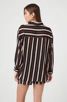 Women's Striped Long-Sleeve Shirt & Shorts Set Black